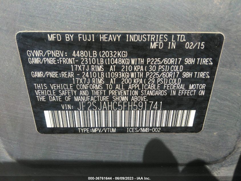 2015 SUBARU FORESTER 2.5I LIMITED - JF2SJAHC5FH591741