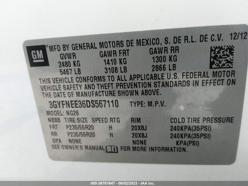 2013 CADILLAC SRX PREMIUM COLLECTION - 3GYFNEE36DS567110