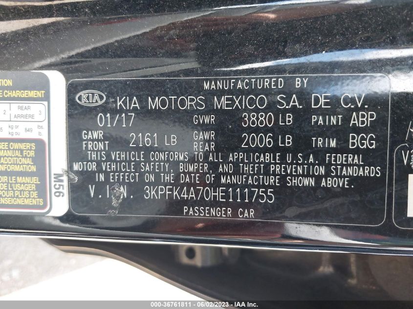 2017 KIA FORTE LX - 3KPFK4A70HE111755
