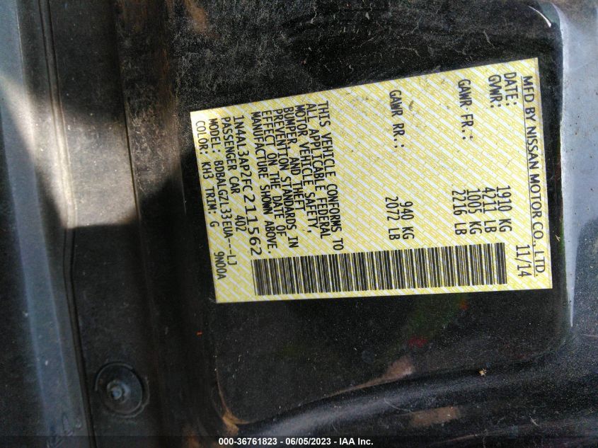 2015 NISSAN ALTIMA 2.5 S - 1N4AL3AP2FC211562