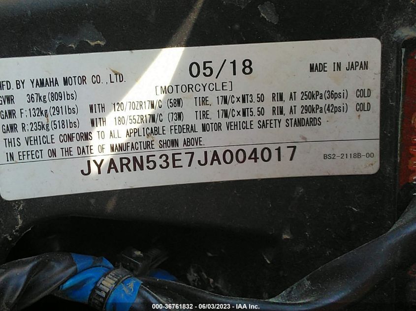 2018 YAMAHA MT09 - JYARN53E7JA004017