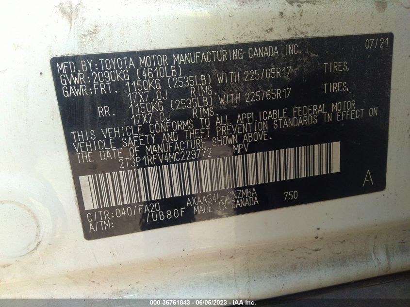2021 TOYOTA RAV4 XLE - 2T3P1RFV4MC229772