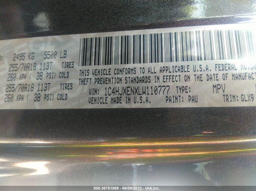 VIN 1C4HJXENXLW110777 2020 JEEP WRANGLER UNLIMITED no.9