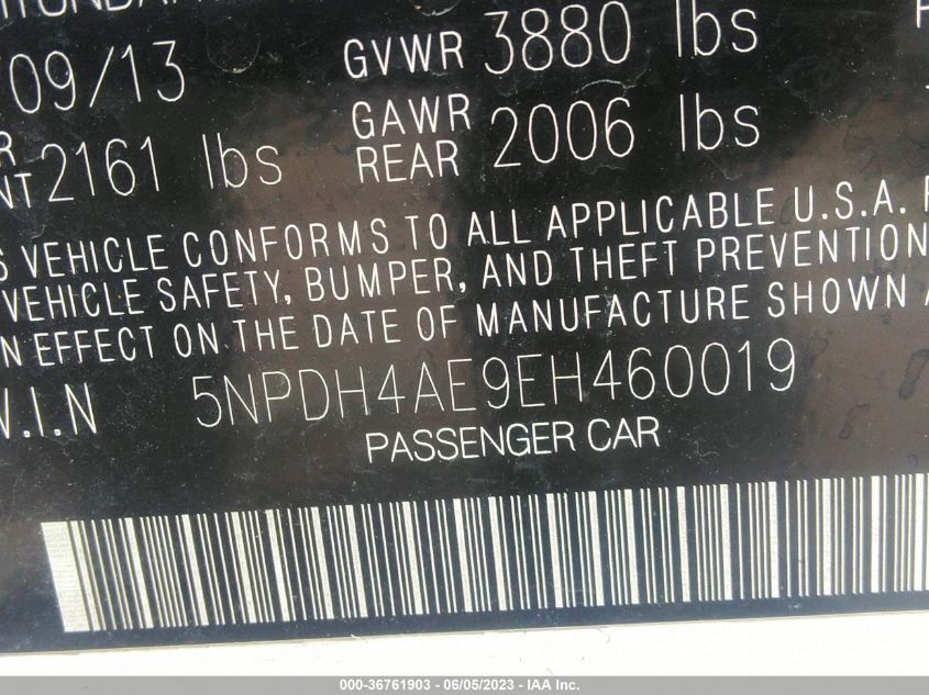 2014 HYUNDAI ELANTRA LIMITED - 5NPDH4AE9EH460019