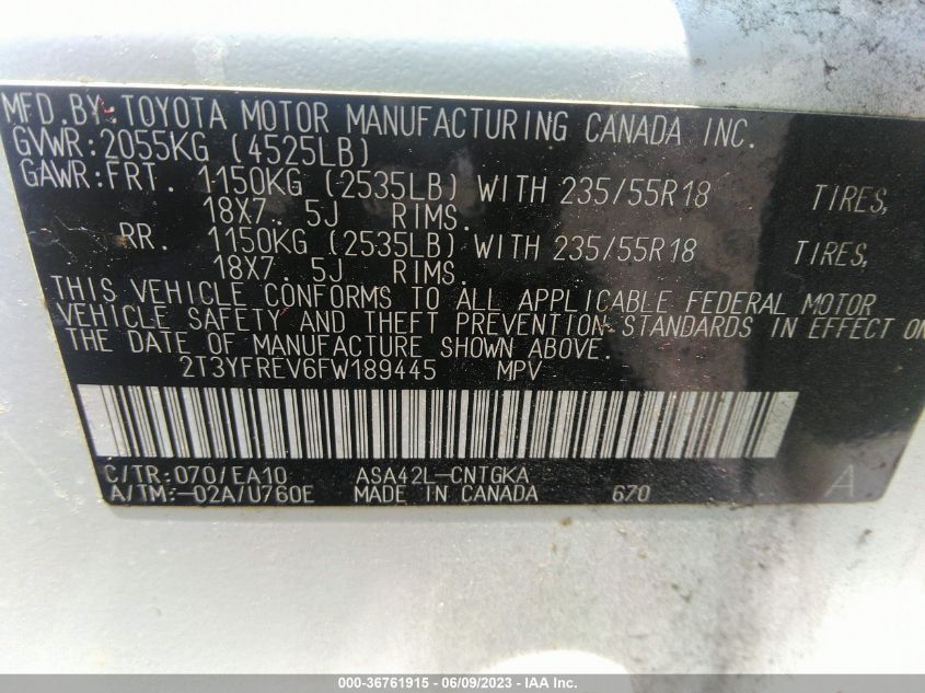2015 TOYOTA RAV4 LIMITED - 2T3YFREV6FW189445