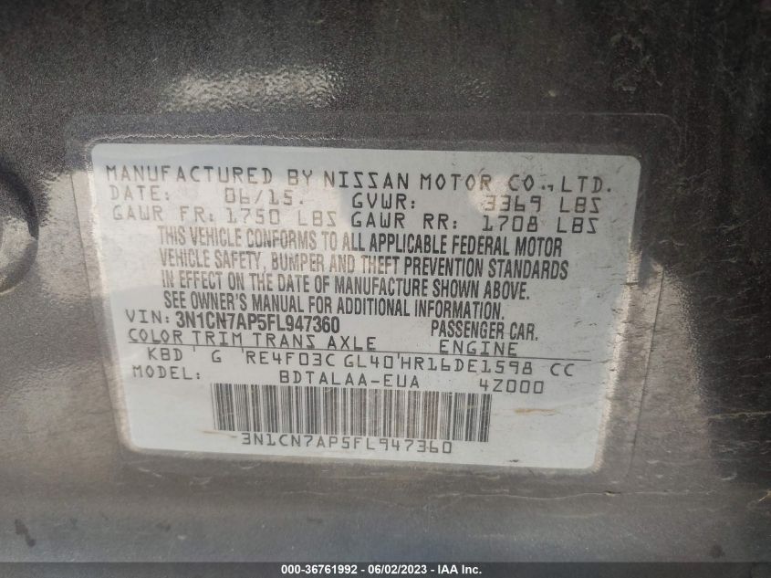 2015 NISSAN VERSA S - 3N1CN7AP5FL947360