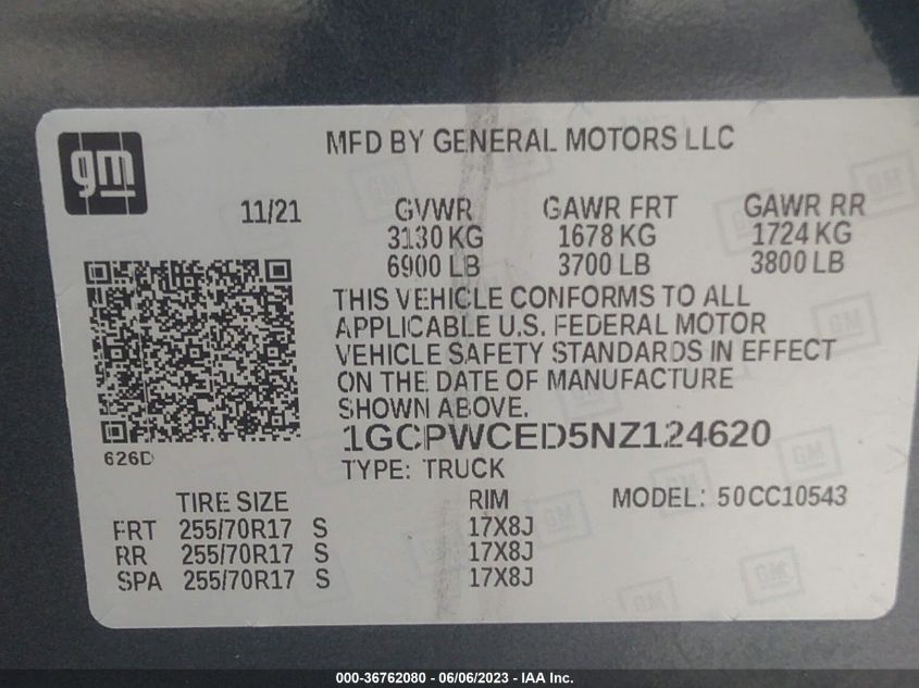 2022 CHEVROLET SILVERADO 1500 LTD LT - 1GCPWCED5NZ124620