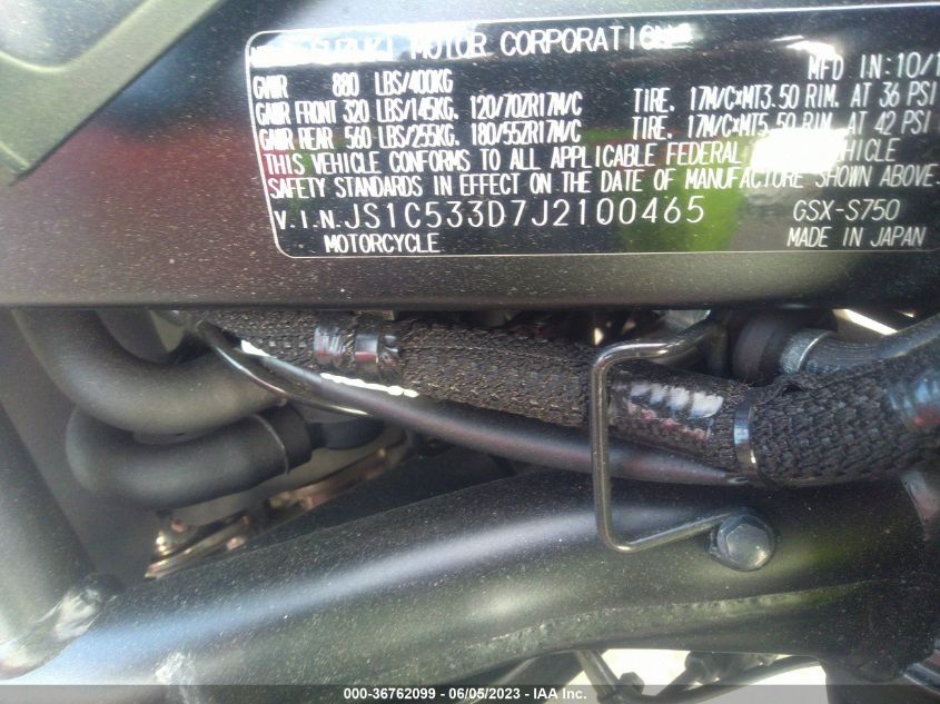 2018 SUZUKI GSX-S750 M/Z - JS1C533D7J2100465