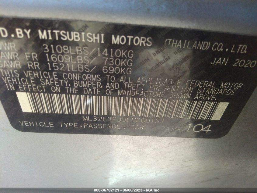 2020 MITSUBISHI MIRAGE G4 ES - ML32F3FJ9LHF09153