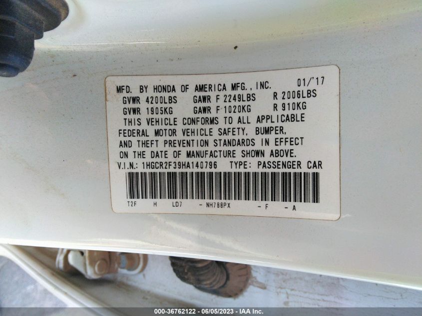 2017 HONDA ACCORD SEDAN LX - 1HGCR2F39HA140796