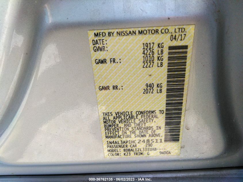 2017 NISSAN ALTIMA 2.5 SV - 1N4AL3AP1HC248511
