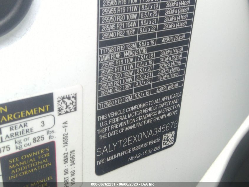2022 LAND ROVER RANGE ROVER VELAR R-DYNAMIC S - SALYT2EX0NA345678