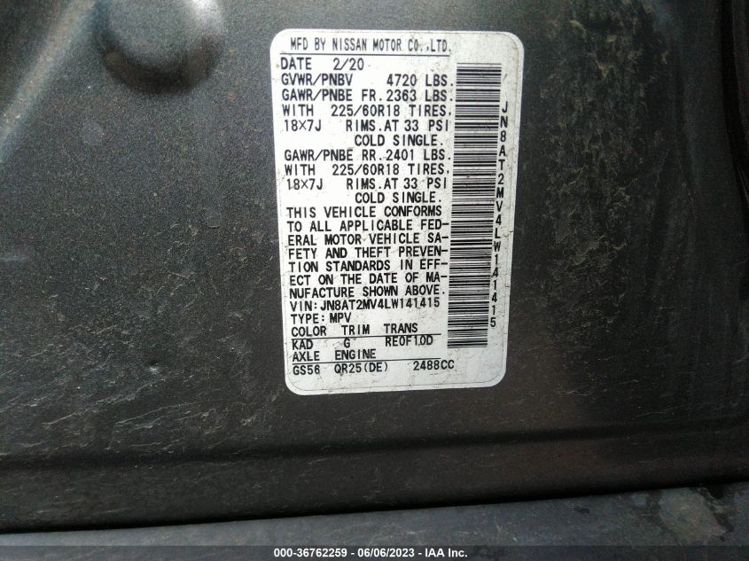 2020 NISSAN ROGUE SV - JN8AT2MV4LW141415