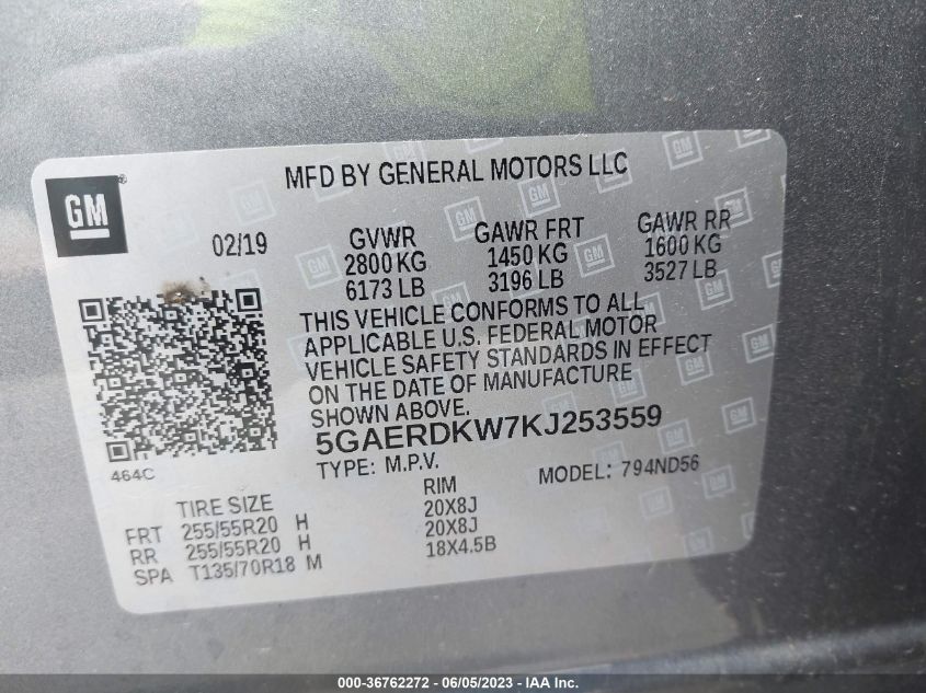 2019 BUICK ENCLAVE AVENIR - 5GAERDKW7KJ253559