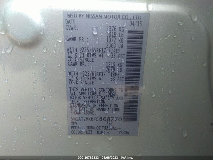 2015 NISSAN ROGUE SV - 5N1AT2MK6FC868770