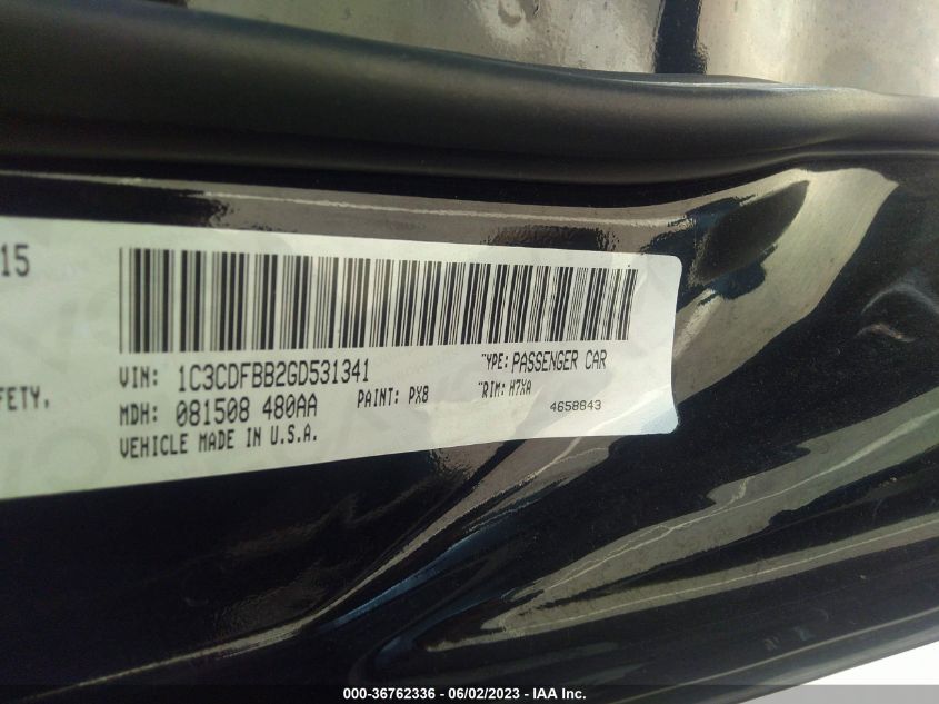 2016 DODGE DART SXT - 1C3CDFBB2GD531341