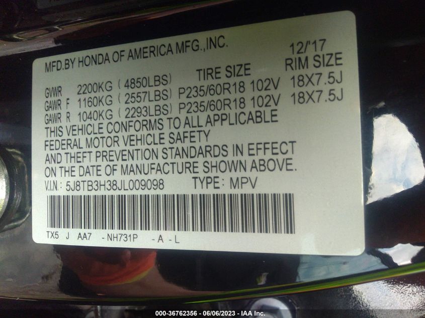 2018 ACURA RDX - 5J8TB3H38JL009098