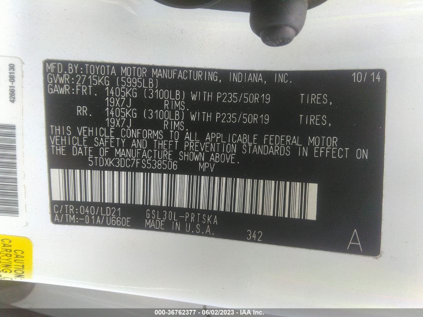 2015 TOYOTA SIENNA SE - 5TDXK3DC7FS538506