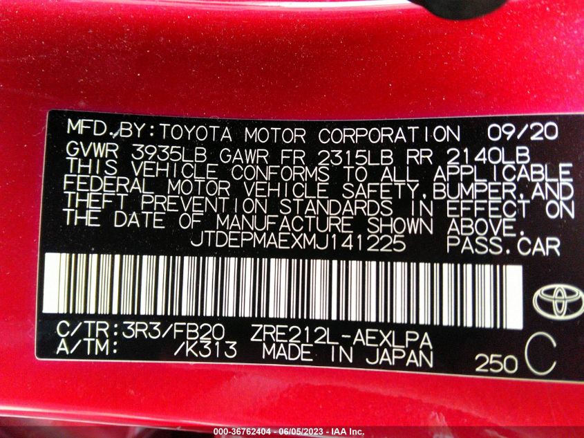 2021 TOYOTA COROLLA LE - JTDEPMAEXMJ141225