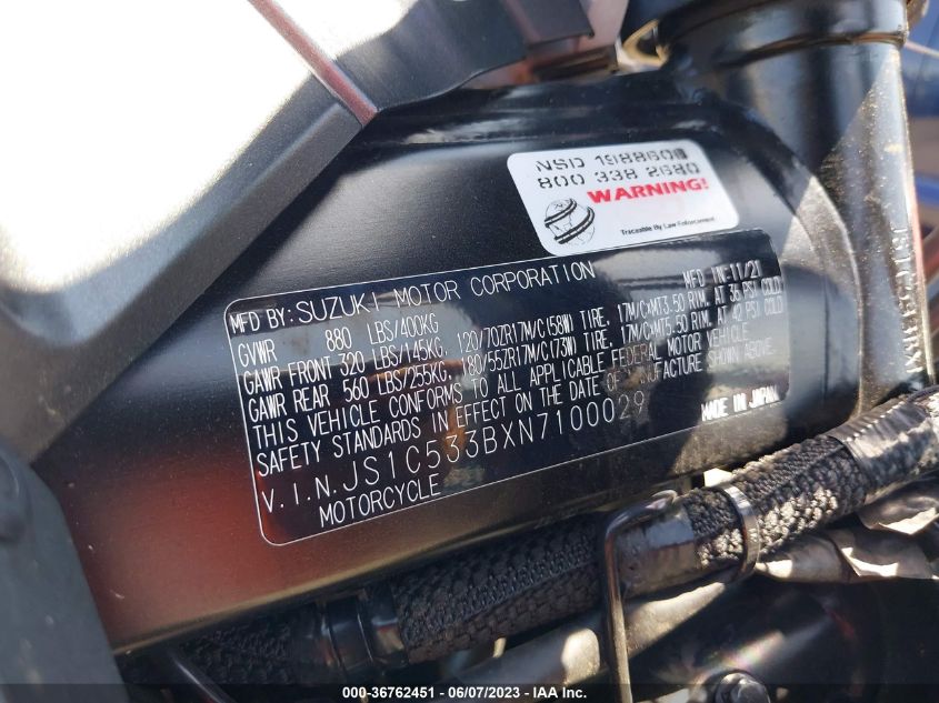 2022 SUZUKI GSX-S750 M/Z - JS1C533BXN7100029