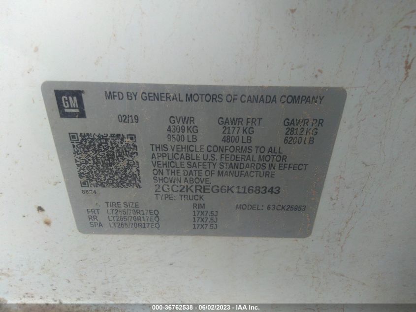 2019 CHEVROLET SILVERADO 2500HD WORK TRUCK - 2GC2KREG6K1168343