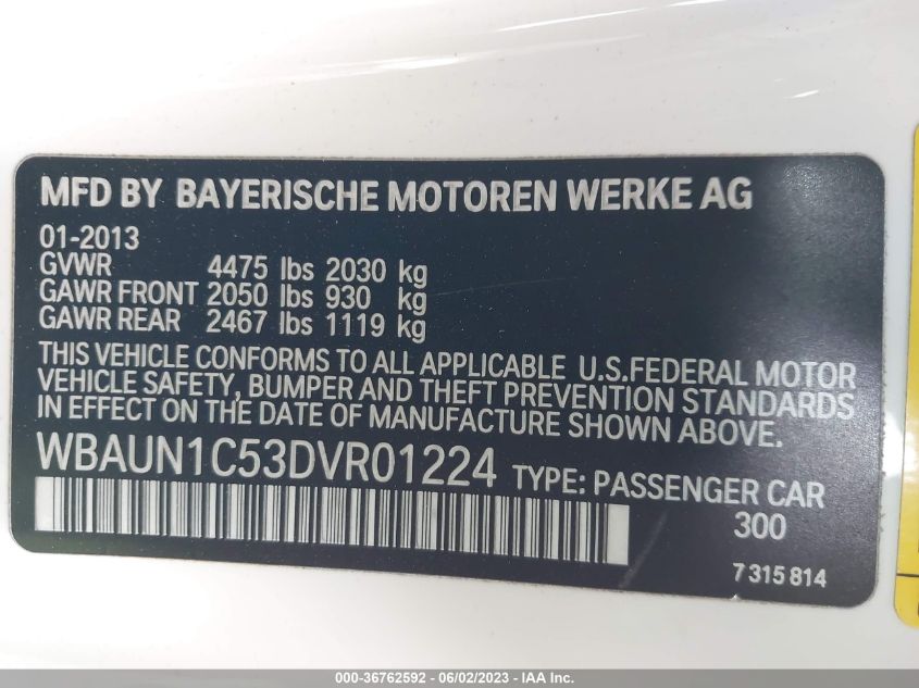 2013 BMW 1 SERIES 128I WBAUN1C53DVR01224