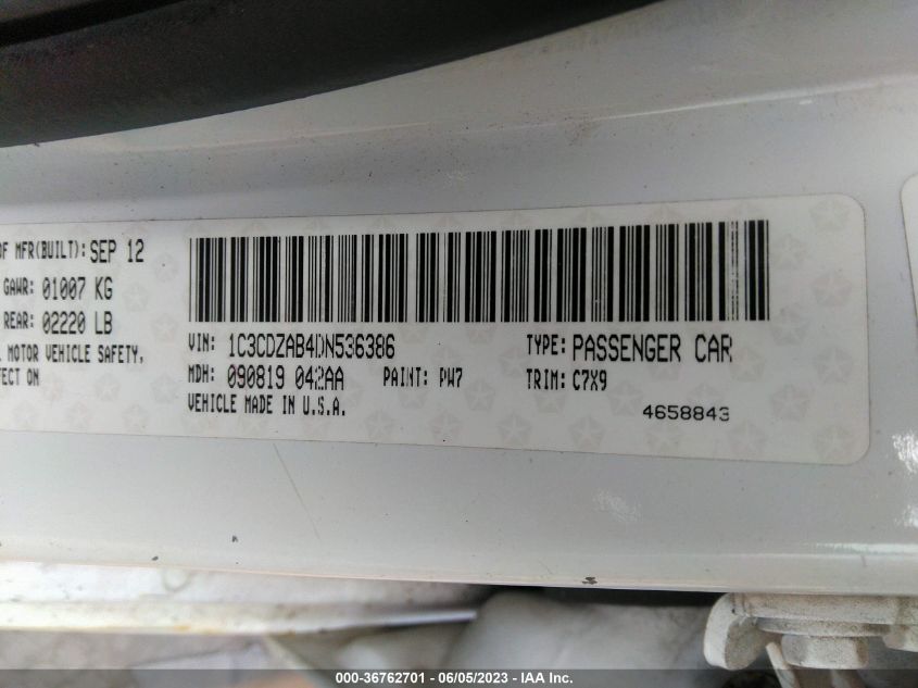2013 DODGE AVENGER SE - 1C3CDZAB4DN536386