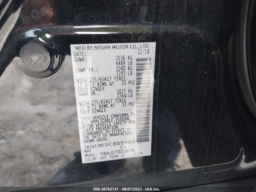 2015 NISSAN ROGUE S/SL/SV - 5N1AT2MT3FC809409