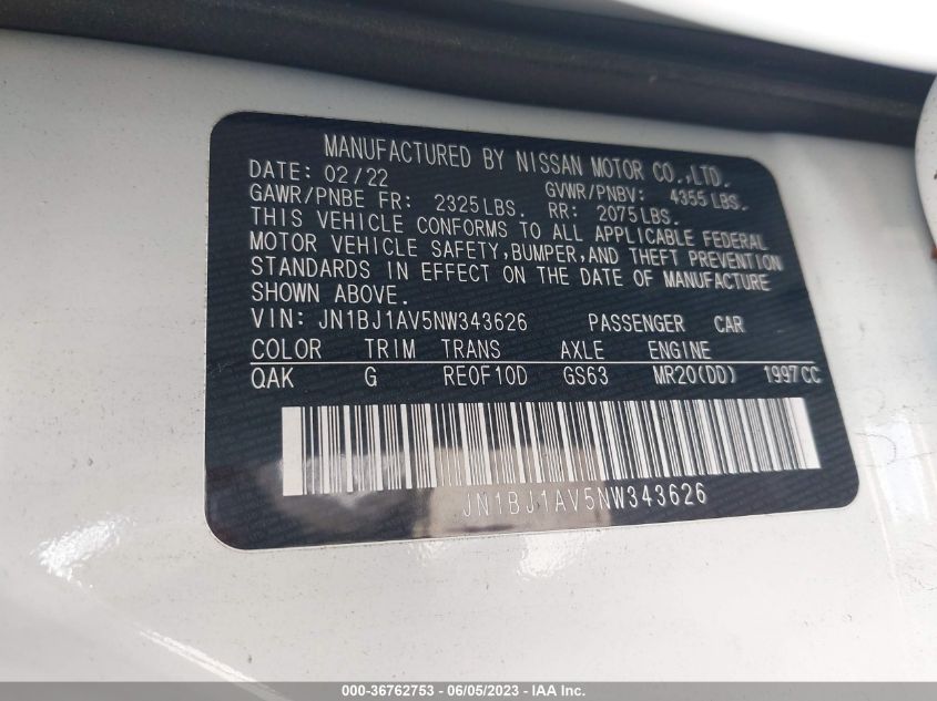 2022 NISSAN ROGUE SPORT S - JN1BJ1AV5NW343626