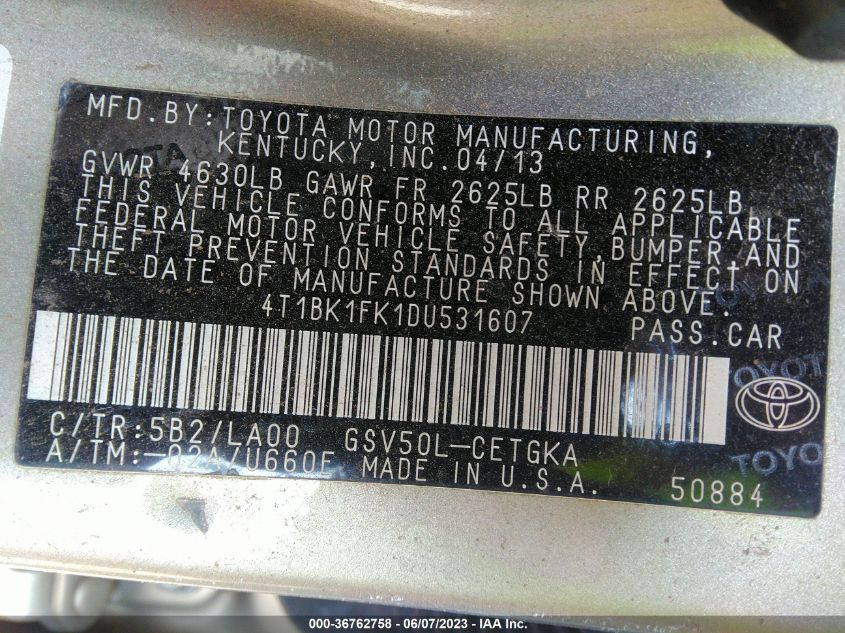 2013 TOYOTA CAMRY SE/XLE - 4T1BK1FK1DU531607
