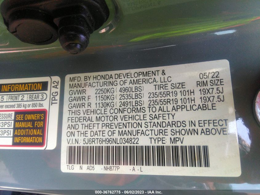 2022 HONDA CR-V HYBRID TOURING - 5J6RT6H96NL034822