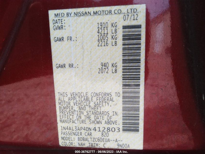 2013 NISSAN ALTIMA 2.5 SV - 1N4AL3AP4DN412803