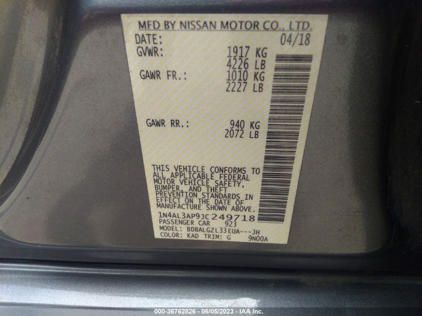 2018 NISSAN ALTIMA 2.5 S - 1N4AL3AP9JC249718