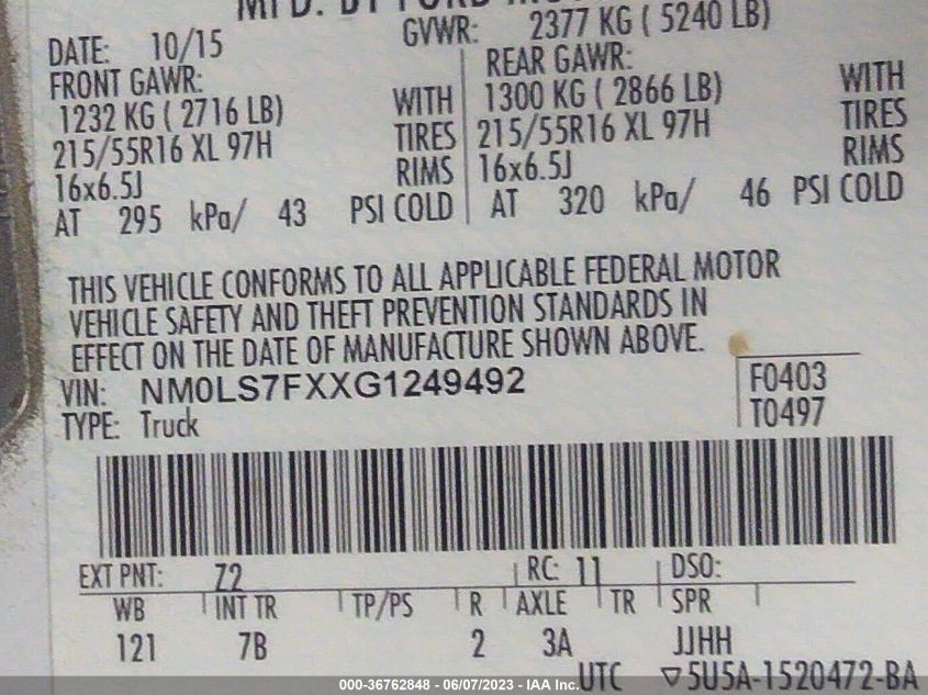 2016 FORD TRANSIT CONNECT XLT - NM0LS7FXXG1249492