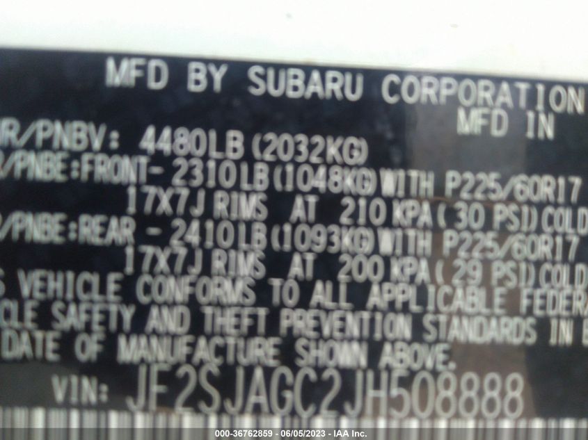 2018 SUBARU FORESTER PREMIUM - JF2SJAGC2JH508888
