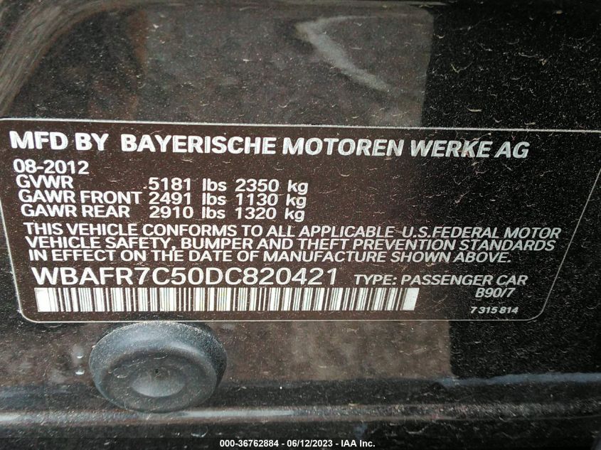 2013 BMW 5 SERIES 535I - WBAFR7C50DC820421