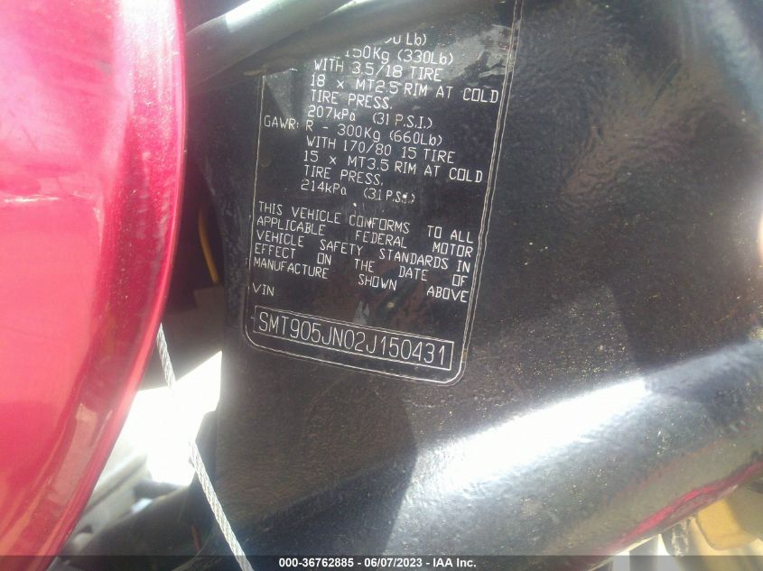 2002 TRIUMPH MOTORCYCLE BONNEVILLE AMERICA SMT905JN02J150431