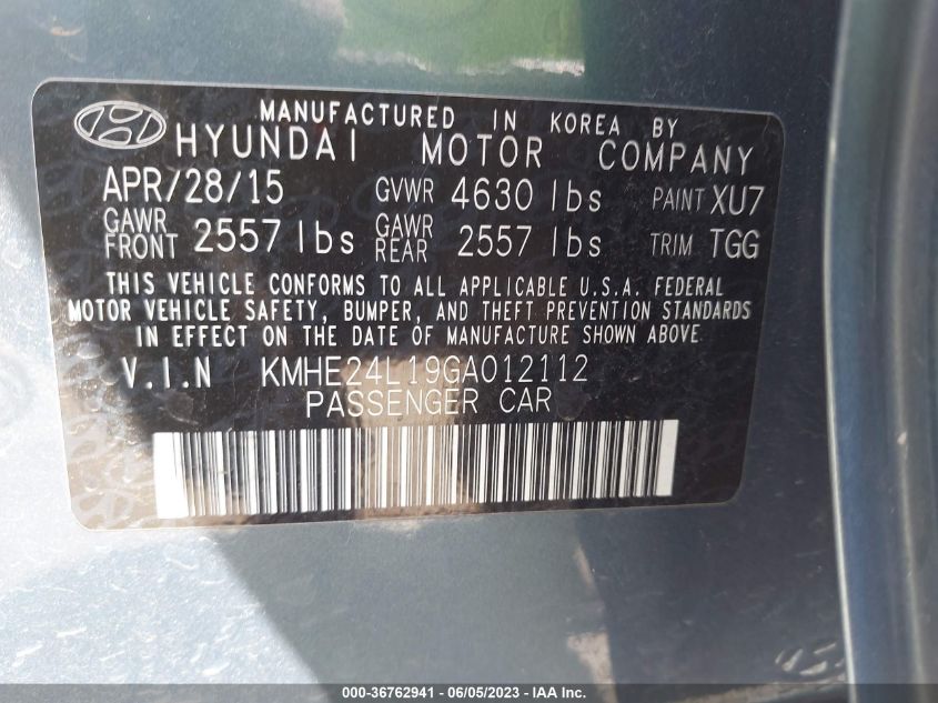 2016 HYUNDAI SONATA HYBRID SE - KMHE24L19GA012112