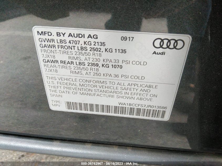 2018 AUDI Q3 PREMIUM - WA1BCCFS7JR013586