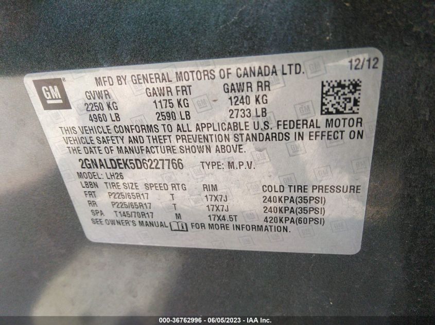 2013 CHEVROLET EQUINOX LT - 2GNALDEK5D6227766