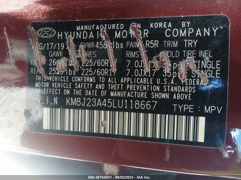 2020 HYUNDAI TUCSON SE - KM8J23A45LU118667
