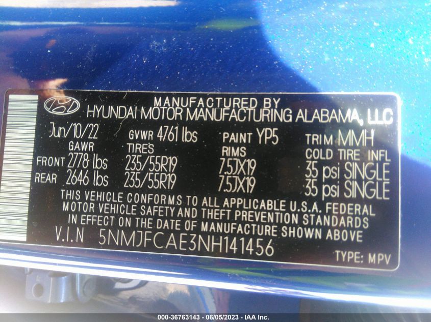 2022 HYUNDAI TUCSON SEL - 5NMJFCAE3NH141456