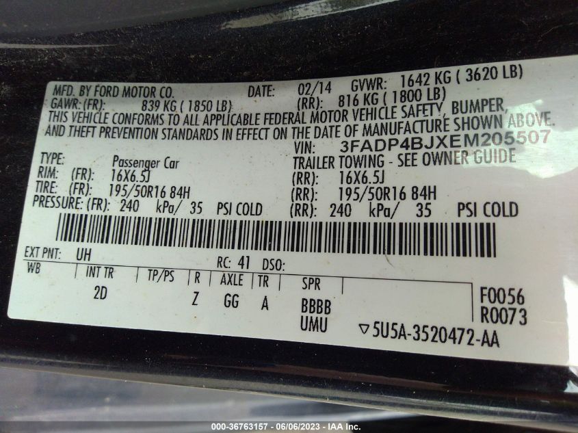 2014 FORD FIESTA SE - 3FADP4BJXEM205507
