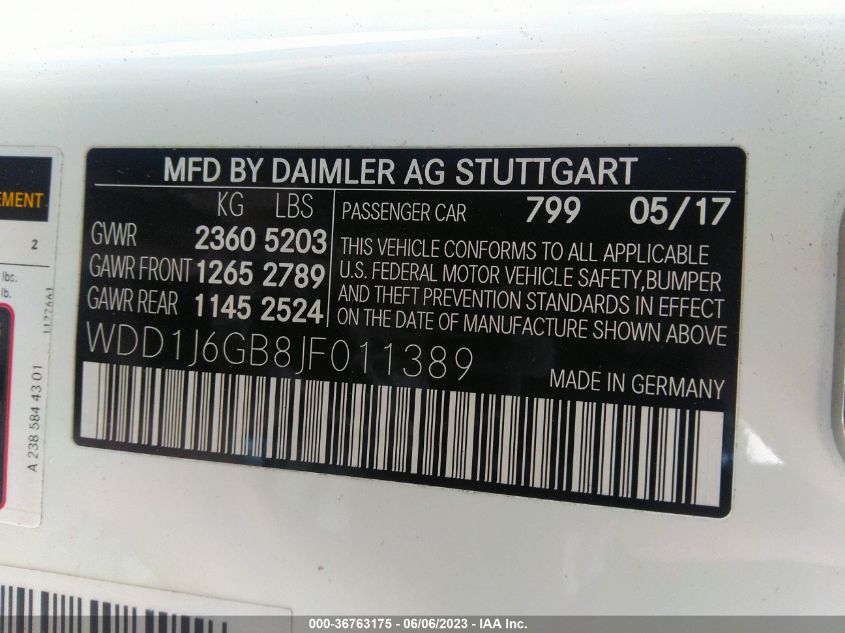 2018 MERCEDES-BENZ E-CLASS E 400 - WDD1J6GB8JF011389