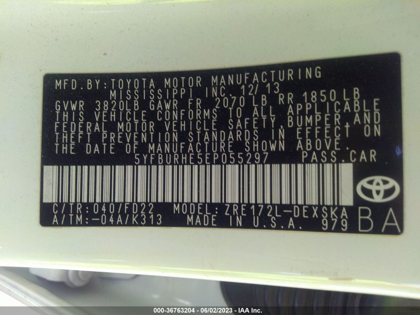 2014 TOYOTA COROLLA L/LE/S/S PLUS/LE PLUS - 5YFBURHE5EP055297