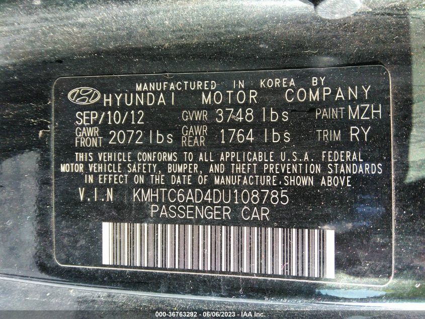 2013 HYUNDAI VELOSTER W/GRAY INT - KMHTC6AD4DU108785