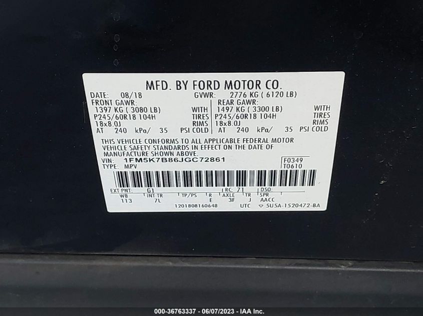 2018 FORD EXPLORER BASE - 1FM5K7B86JGC72861
