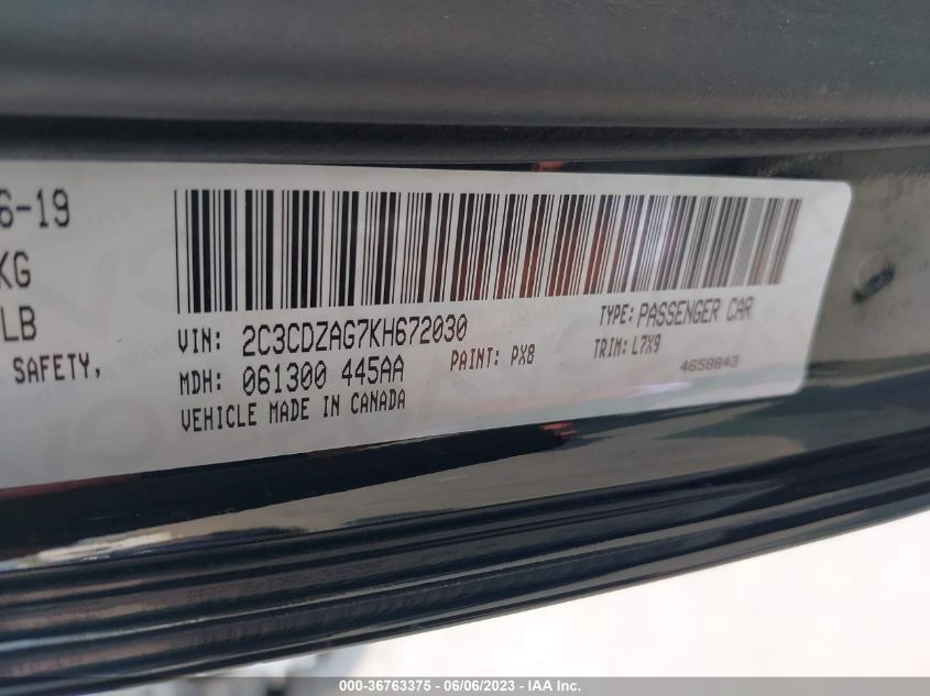 2019 DODGE CHALLENGER SXT - 2C3CDZAG7KH672030