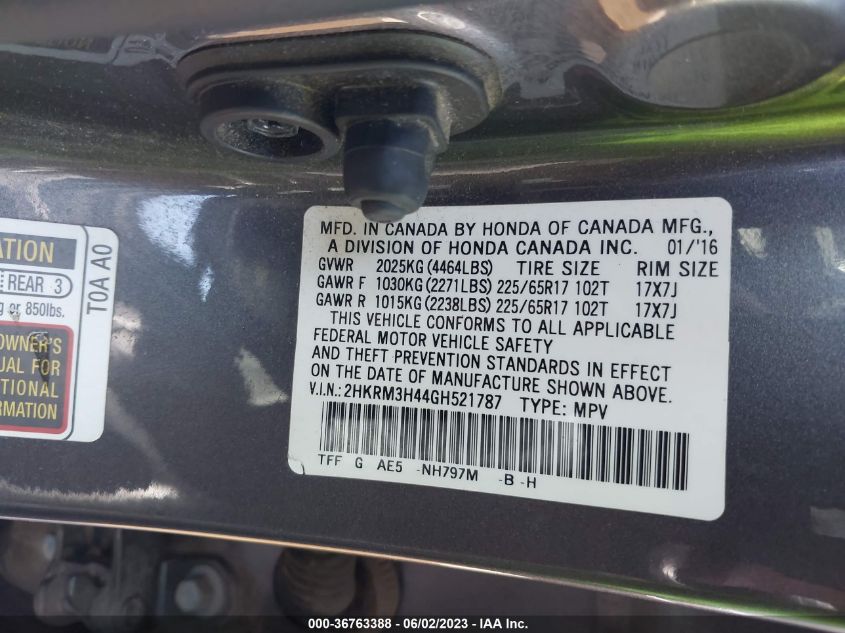 2016 HONDA CR-V SE - 2HKRM3H44GH521787