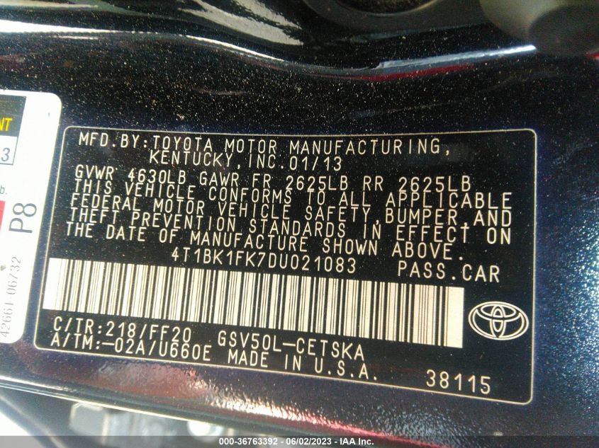 2013 TOYOTA CAMRY SE/XLE - 4T1BK1FK7DU021083